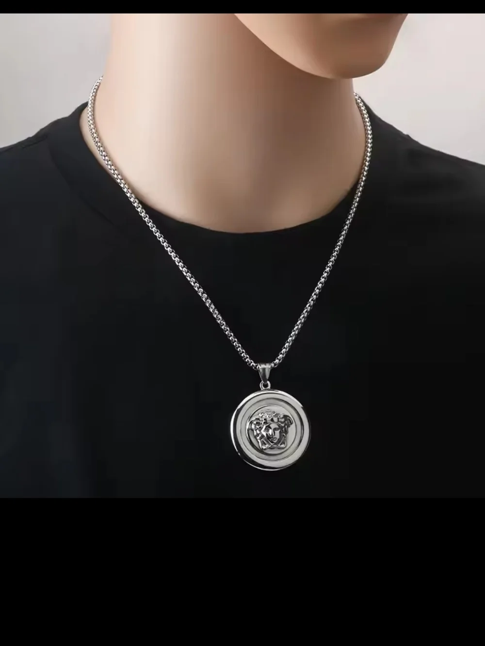 Silver Medusa Pendant Necklace for Men - Stainless Steel